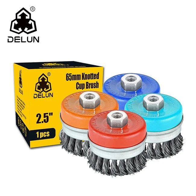 DELUN 75mm उच्च गुणवत्ता वाला नॉटेड कप वायर ब्रश